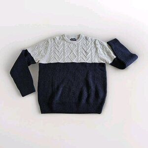 Alcott Sweater Mens XL Gray Navy Colorblock Cable Ribbed LS Crewneck Preppy Gorp